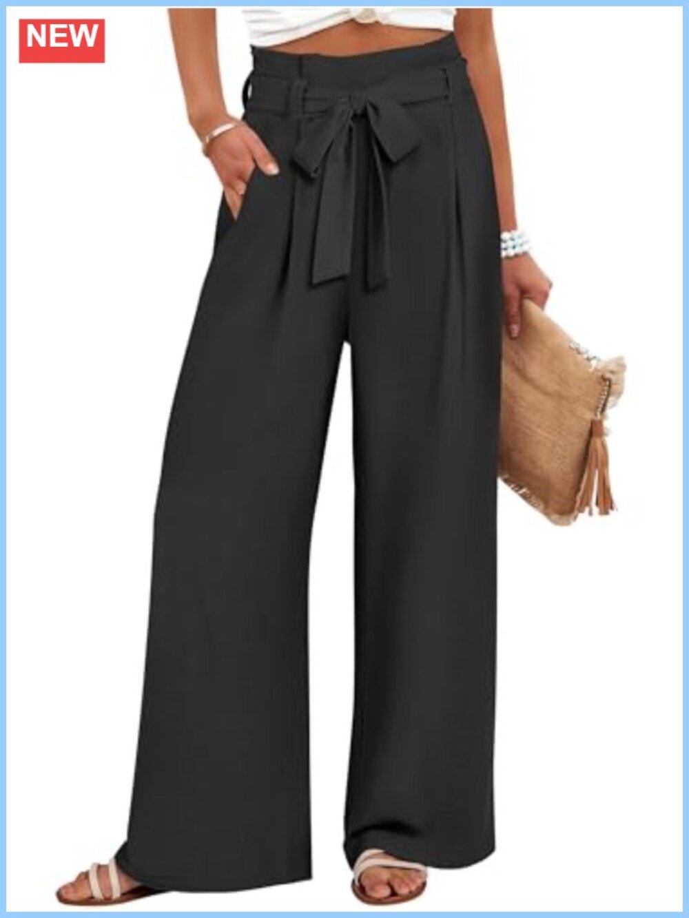 Women's Wide Leg High Waisted Flowy Lounge Work Pants with Pockets